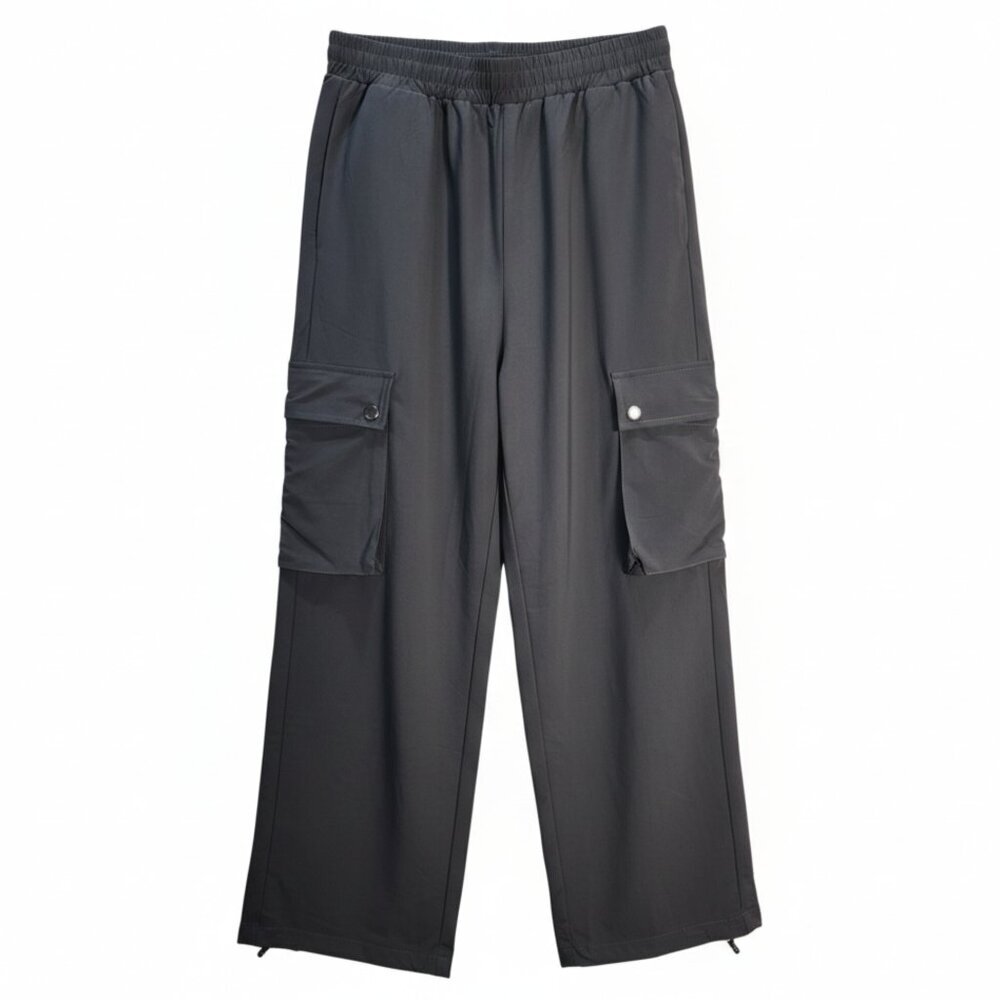 NWOT | Gray Wide Leg Cargo Pants Drawstring Elastic Waist Bottom Ties | Small